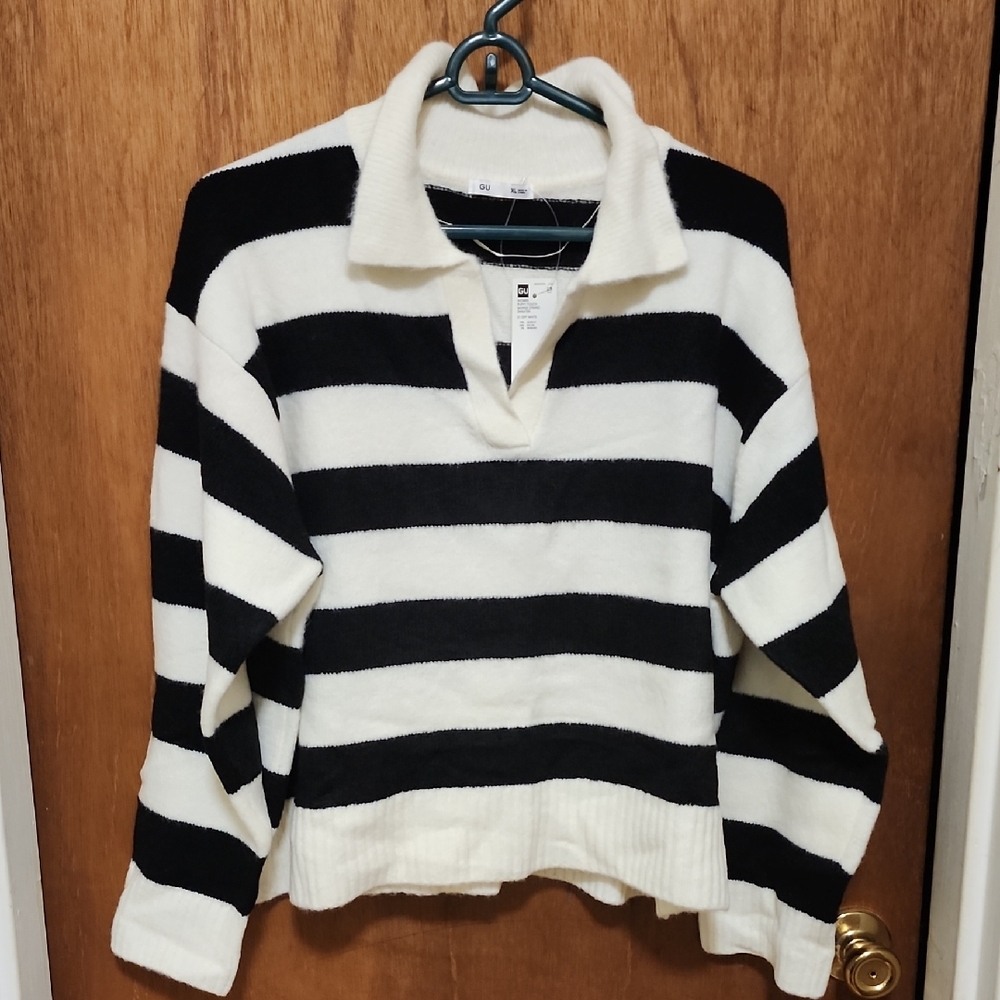 Brand New GU Puffy Touch Skipper Striped Sweater Women Size XL